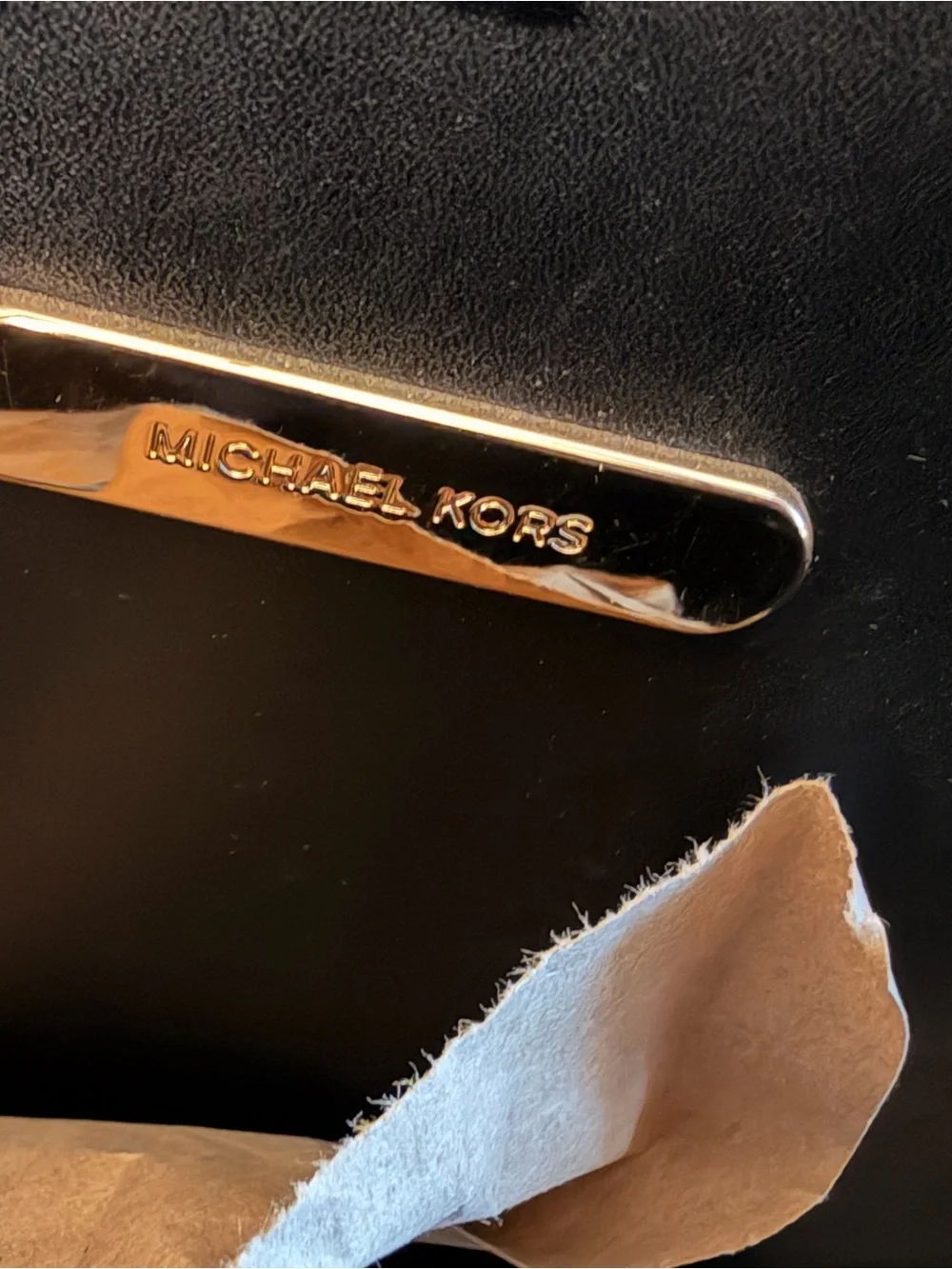 Michael Kors Black Leather & Suede Portia Tote Bag with Gold Accent
